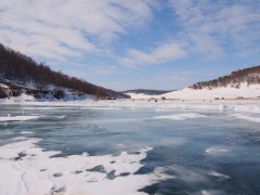 View of Olkhon from Baikal ice