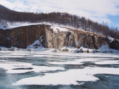 View of Olkhon from Baikal ice